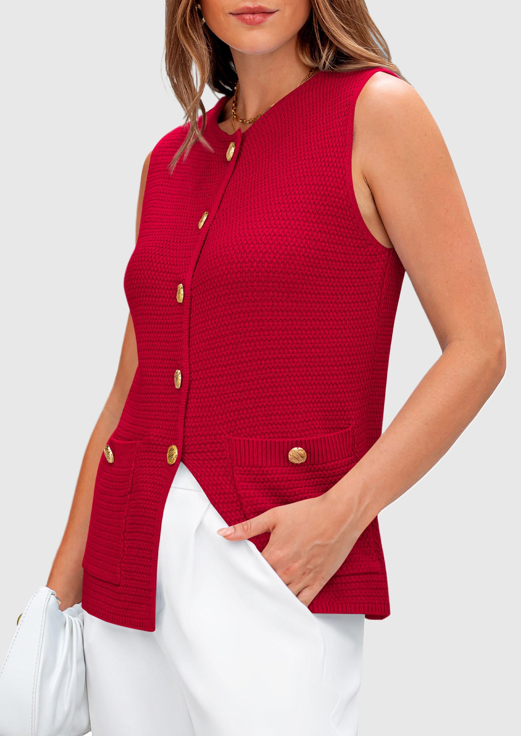 Foto 4 pulgar | Chaleco Tipo Suéter Prettygarden Para Mujer, Verano 2025, Rojo, Talla L - Venta Internacional.
