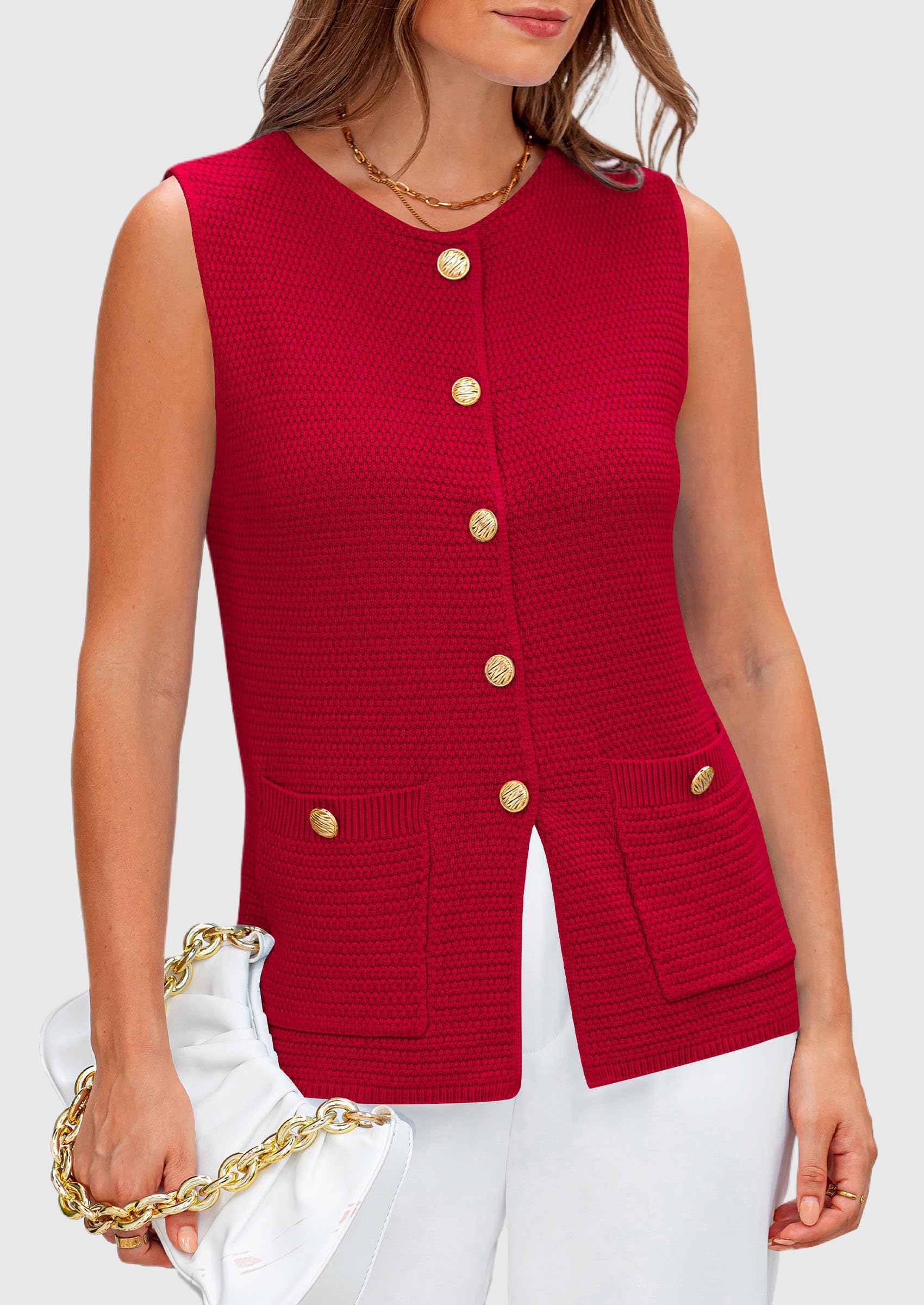 Foto 5 pulgar | Chaleco Tipo Suéter Prettygarden Para Mujer, Verano 2025, Rojo, Talla L - Venta Internacional.