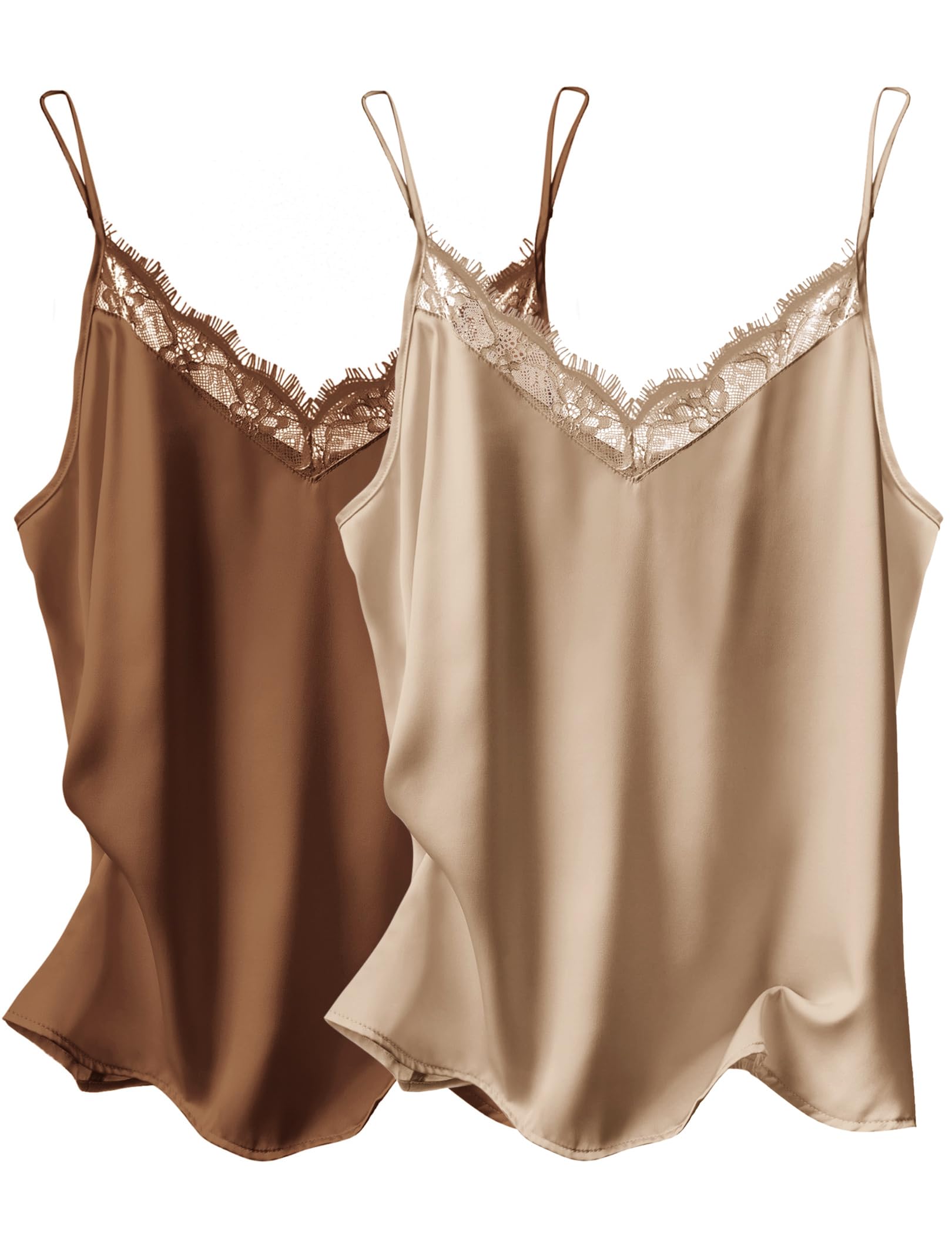 Cami Top Ekouaer Para Mujer, Satén De Seda, Cuello En V Y Correa Fina - Venta Internacional.