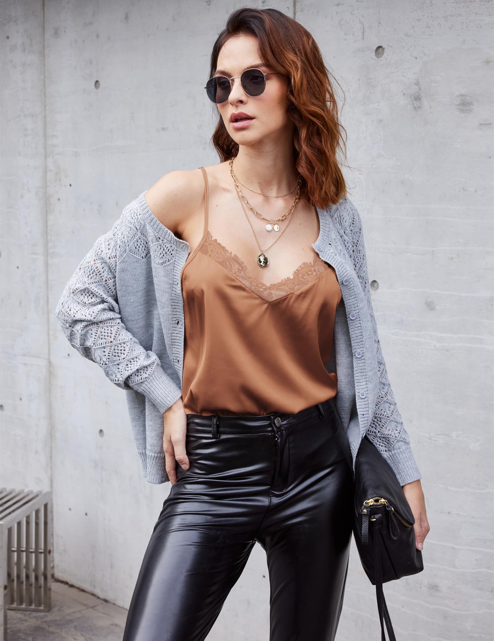 Foto 4 pulgar | Cami Top Ekouaer Para Mujer, Satén De Seda, Cuello En V Y Correa Fina - Venta Internacional.