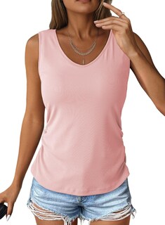 Foto 1 | Camiseta Sin Mangas Dokotoo Para Mujer Con Cuello En V Y Sujetador Incorporado, Punto Acanalado, Rosa - Venta Intern