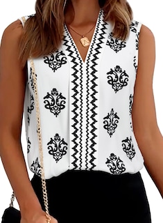 Foto 1 | Camiseta Sin Mangas Blencot De Chifón De Verano Sin Mangas Con Cuello En V Blanca Para Mujer - Venta Internacional.