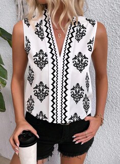 Foto 2 | Camiseta Sin Mangas Blencot De Chifón De Verano Sin Mangas Con Cuello En V Blanca Para Mujer - Venta Internacional.
