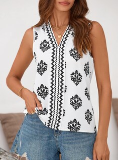Foto 3 | Camiseta Sin Mangas Blencot De Chifón De Verano Sin Mangas Con Cuello En V Blanca Para Mujer - Venta Internacional.