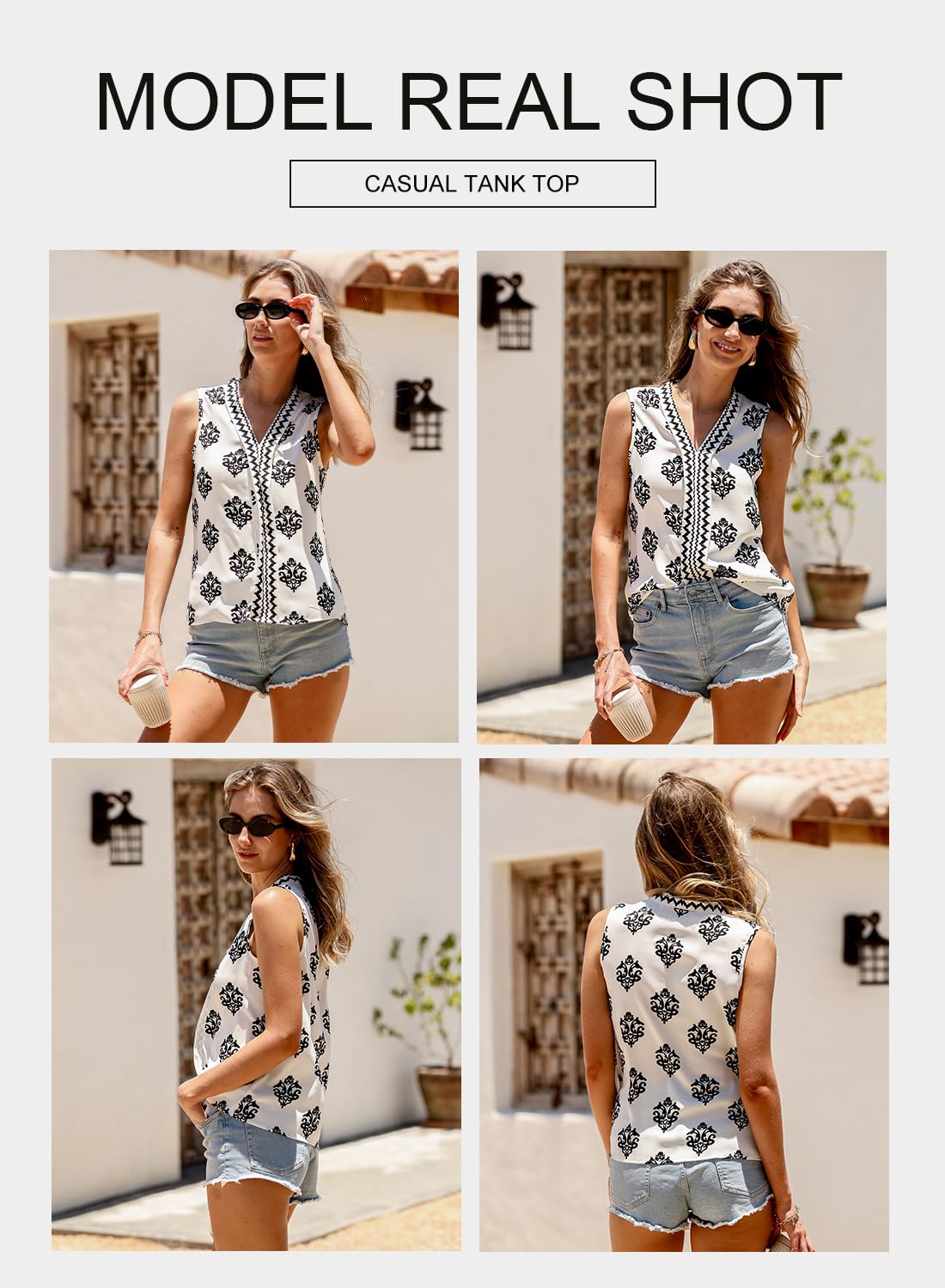Foto 5 pulgar | Camiseta Sin Mangas Blencot De Chifón De Verano Sin Mangas Con Cuello En V Blanca Para Mujer - Venta Internacional.