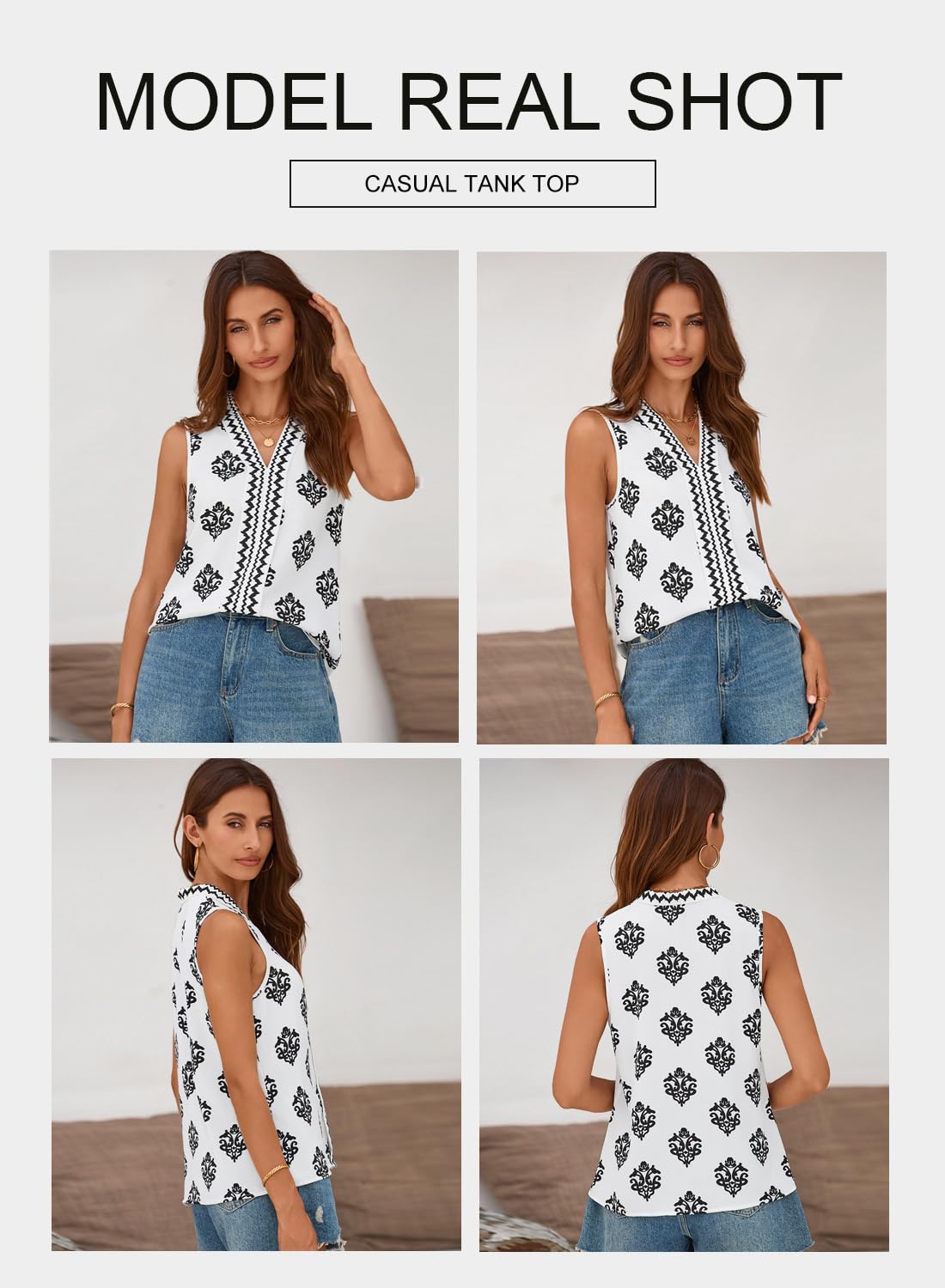 Foto 6 pulgar | Camiseta Sin Mangas Blencot De Chifón De Verano Sin Mangas Con Cuello En V Blanca Para Mujer - Venta Internacional.