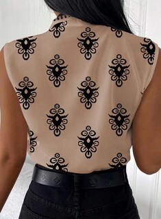 Foto 3 | Camiseta Sin Mangas Blencot Para Mujer Con Estampado Floral De Chifón, Color Caqui, Talla Xl - Venta Internacional.