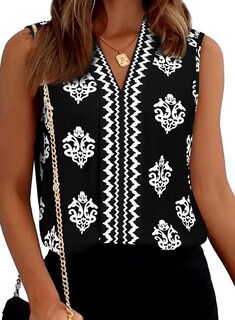 Foto 1 | Camiseta Sin Mangas Blencot De Chifón Con Cuello En V Y Estampado Floral Para Mujer, Color Negro - Venta Internacional.