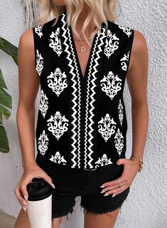 Foto 2 | Camiseta Sin Mangas Blencot De Chifón Con Cuello En V Y Estampado Floral Para Mujer, Color Negro - Venta Internacional.