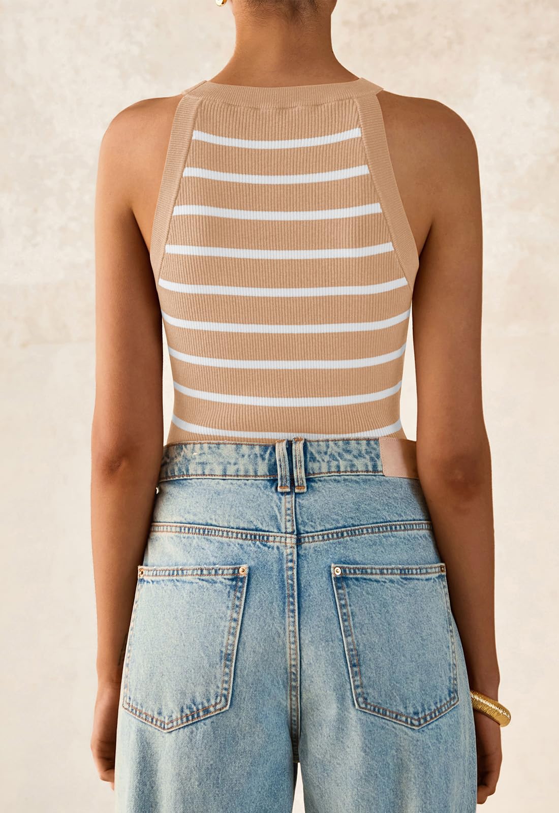 Foto 4 | Camiseta Sin Mangas Prettygarden Para Mujer, Cuello Halter, Acanalado, A Rayas - Venta Internacional.