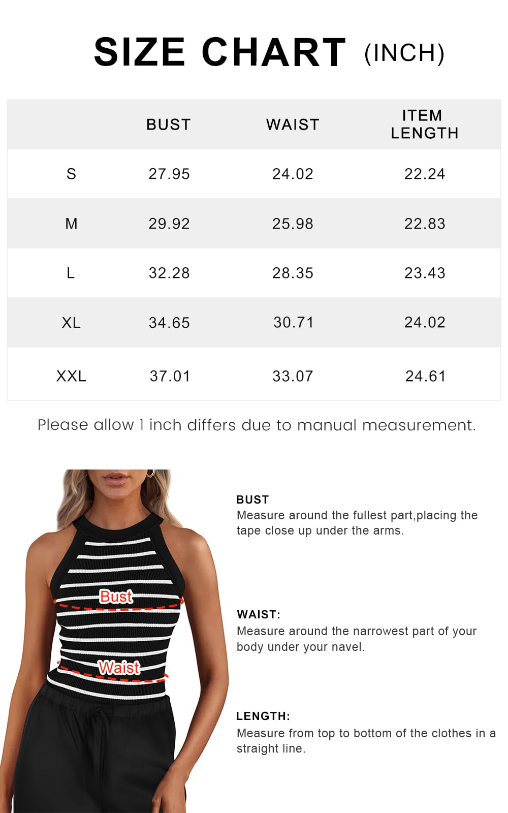 Foto 6 | Camiseta Sin Mangas Prettygarden Para Mujer, Cuello Halter, Acanalado, A Rayas - Venta Internacional.