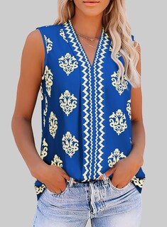 Foto 2 | Camiseta Sin Mangas Blencot Para Mujer Con Cuello En V Sin Mangas Plisada Azul S - Venta Internacional.