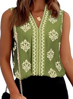 Foto 1 | Blusa Blencot De Verano De Chifón Con Cuello En V Y Estampado Floral Para Mujer, Verde - Venta Internacional.