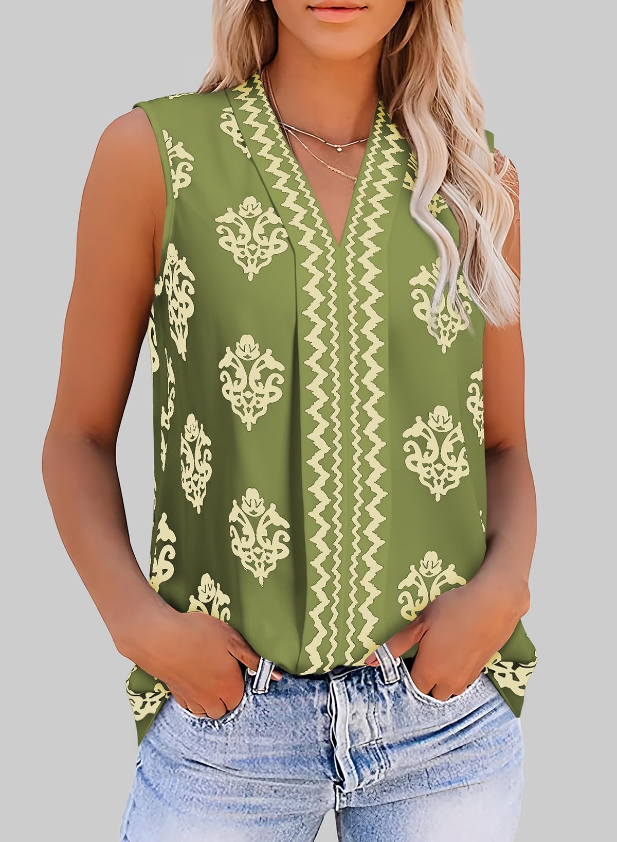 Foto 3 pulgar | Blusa Blencot De Verano De Chifón Con Cuello En V Y Estampado Floral Para Mujer, Verde - Venta Internacional.