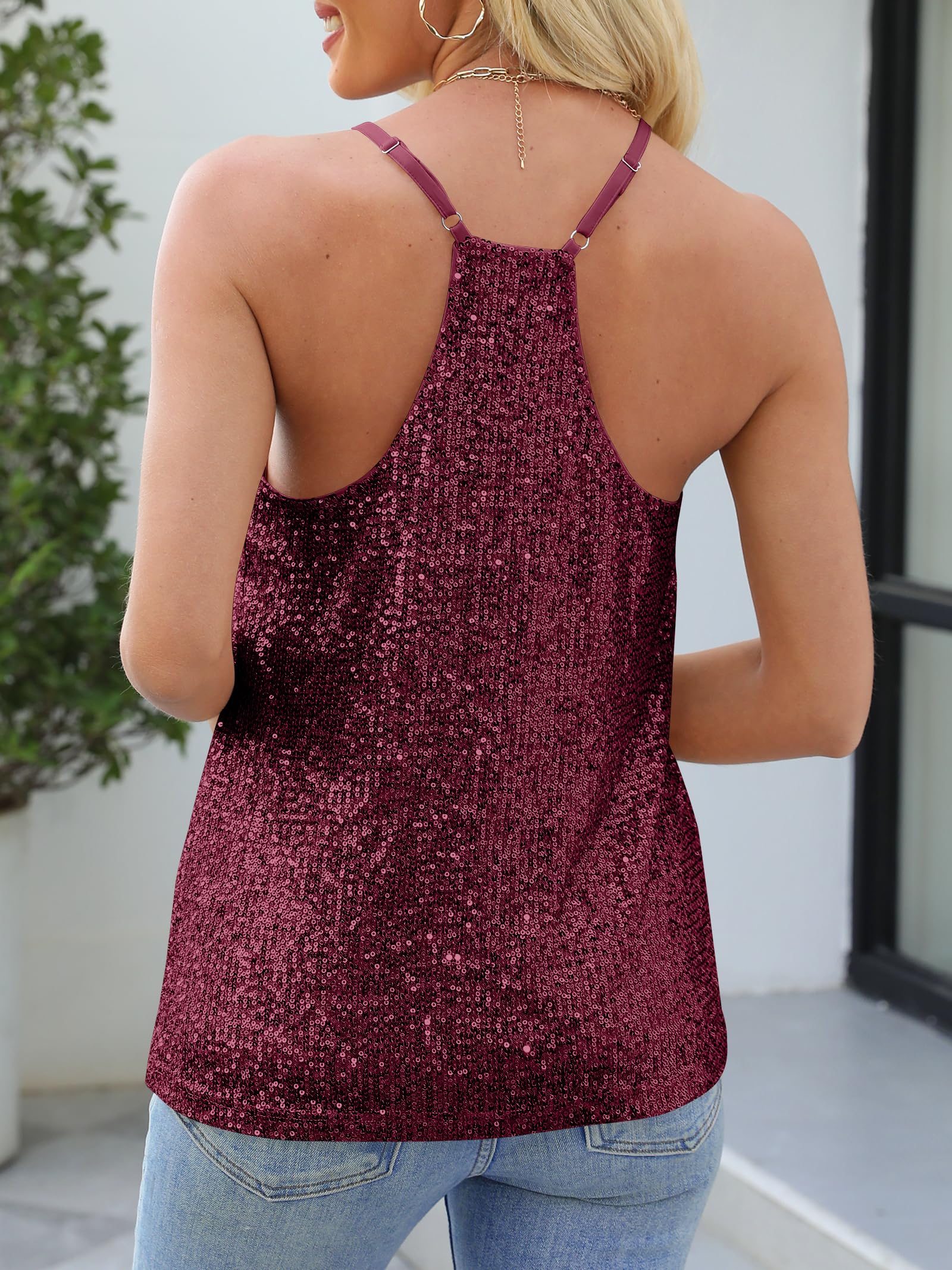 Foto 4 pulgar | Camiseta Sin Mangas Anrabess Con Lentejuelas Brillantes Y Purpurina Con Cuello En V, Color Burdeos - Venta Internaciona