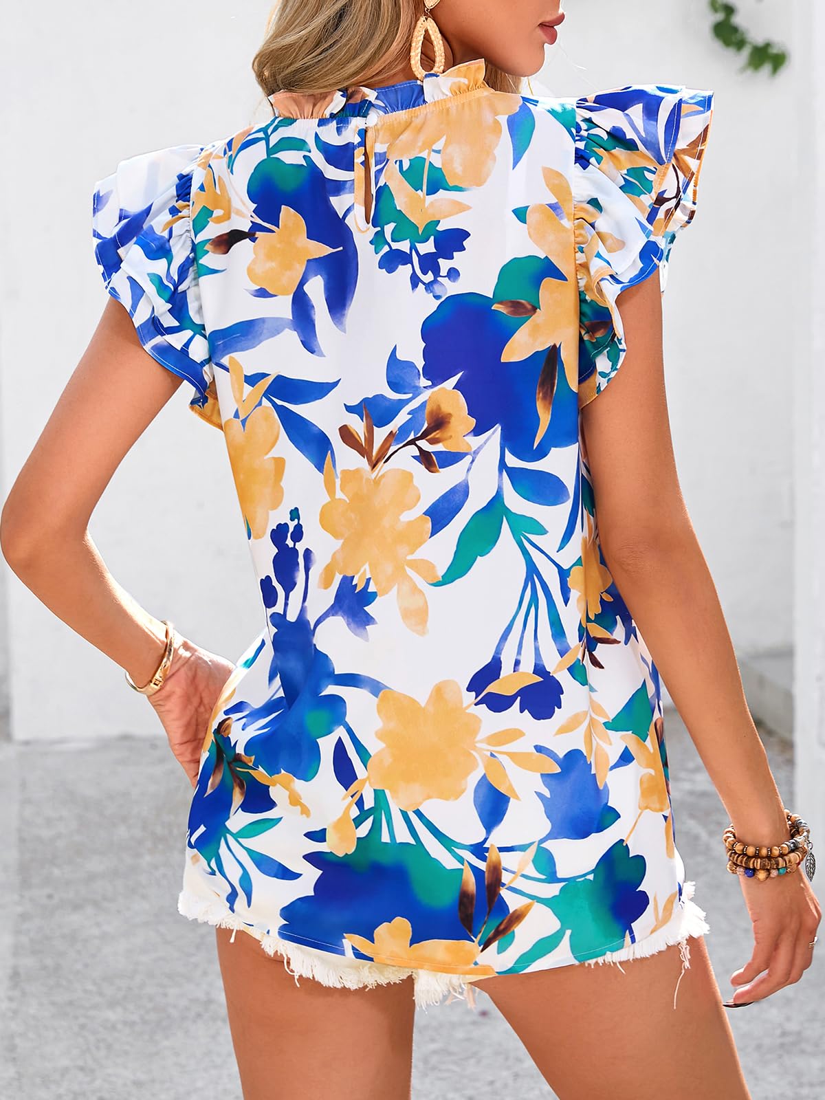 Foto 5 pulgar | Blusa Prettygarden De Chifón De Manga Corta Con Volantes Para Mujer - Venta Internacional.