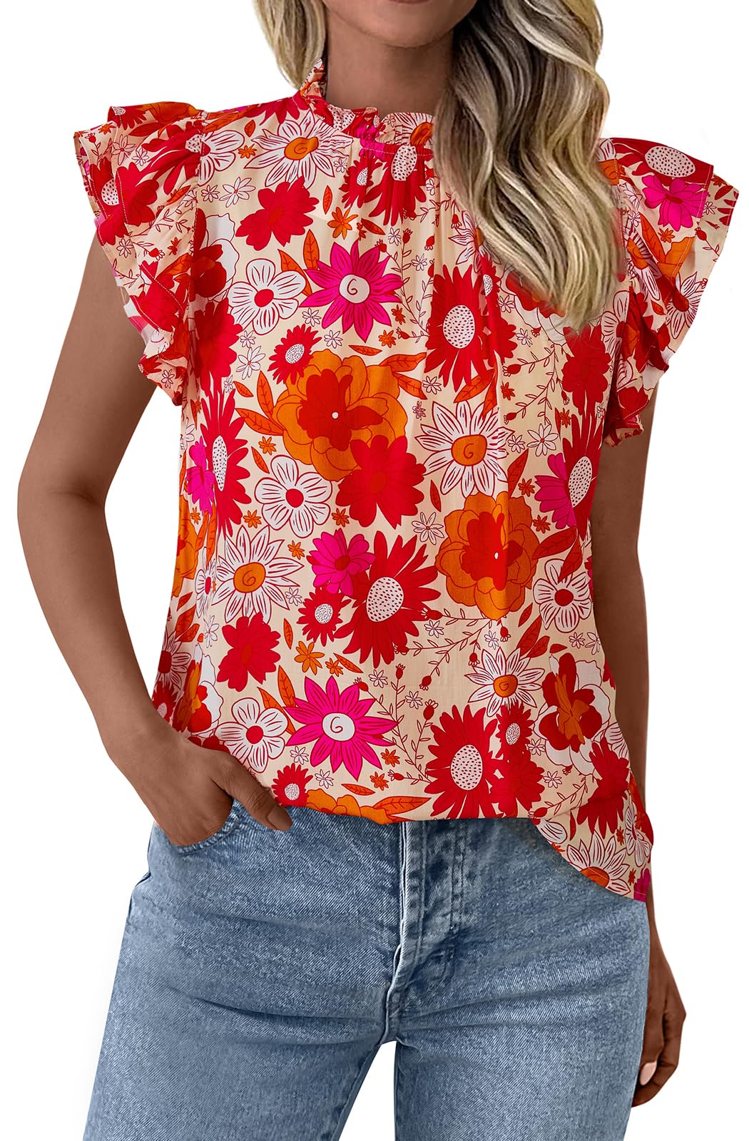 Foto 2 pulgar | Blusa Prettygarden De Chifón De Manga Corta Con Volantes Para Mujer - Venta Internacional.