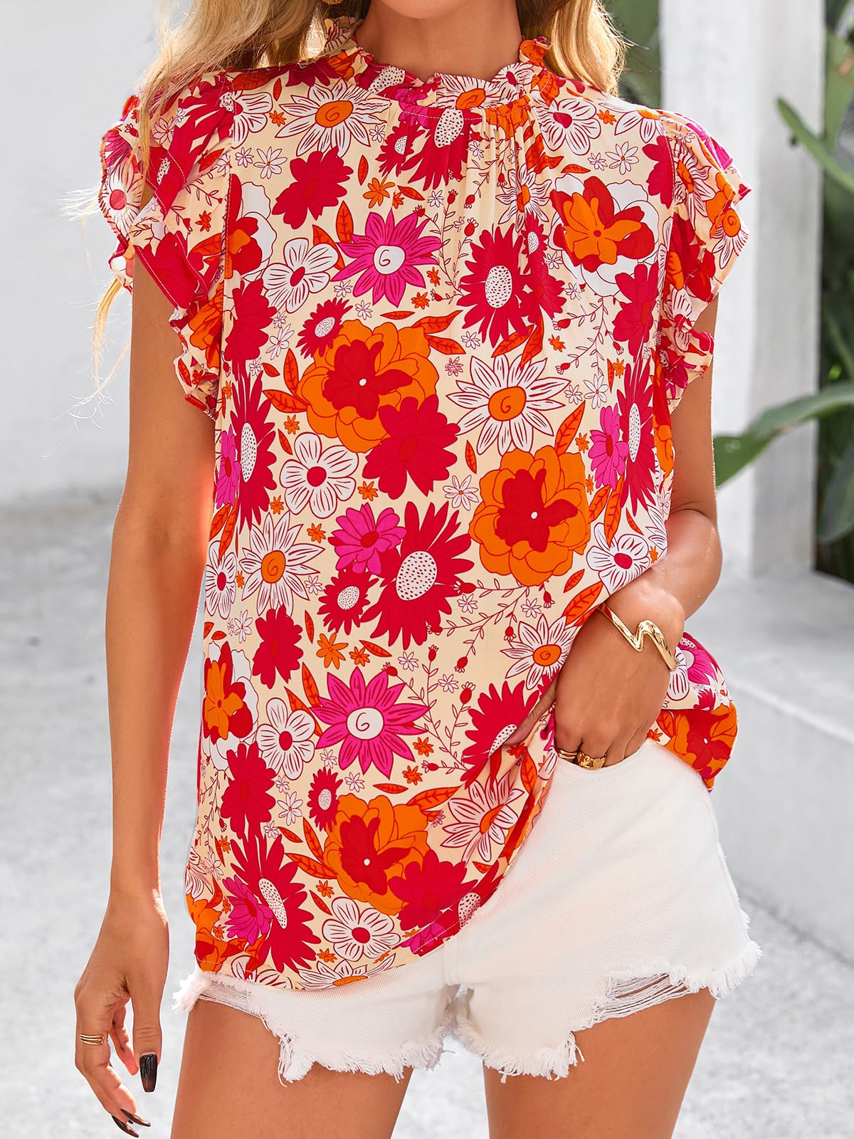 Foto 3 pulgar | Blusa Prettygarden De Chifón De Manga Corta Con Volantes Para Mujer - Venta Internacional.