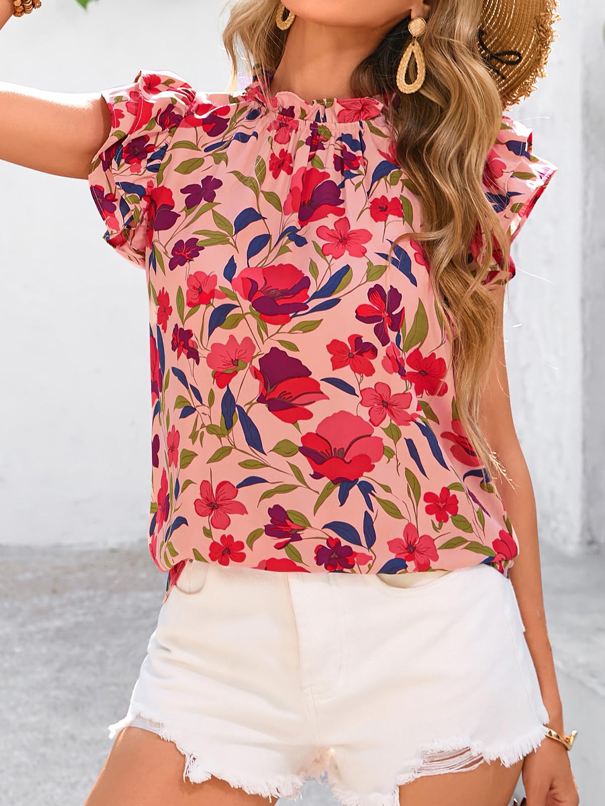 Foto 8 pulgar | Blusa Prettygarden Para Mujer, Manga Corta, Manga Corta, Chifón, Roja - Venta Internacional.