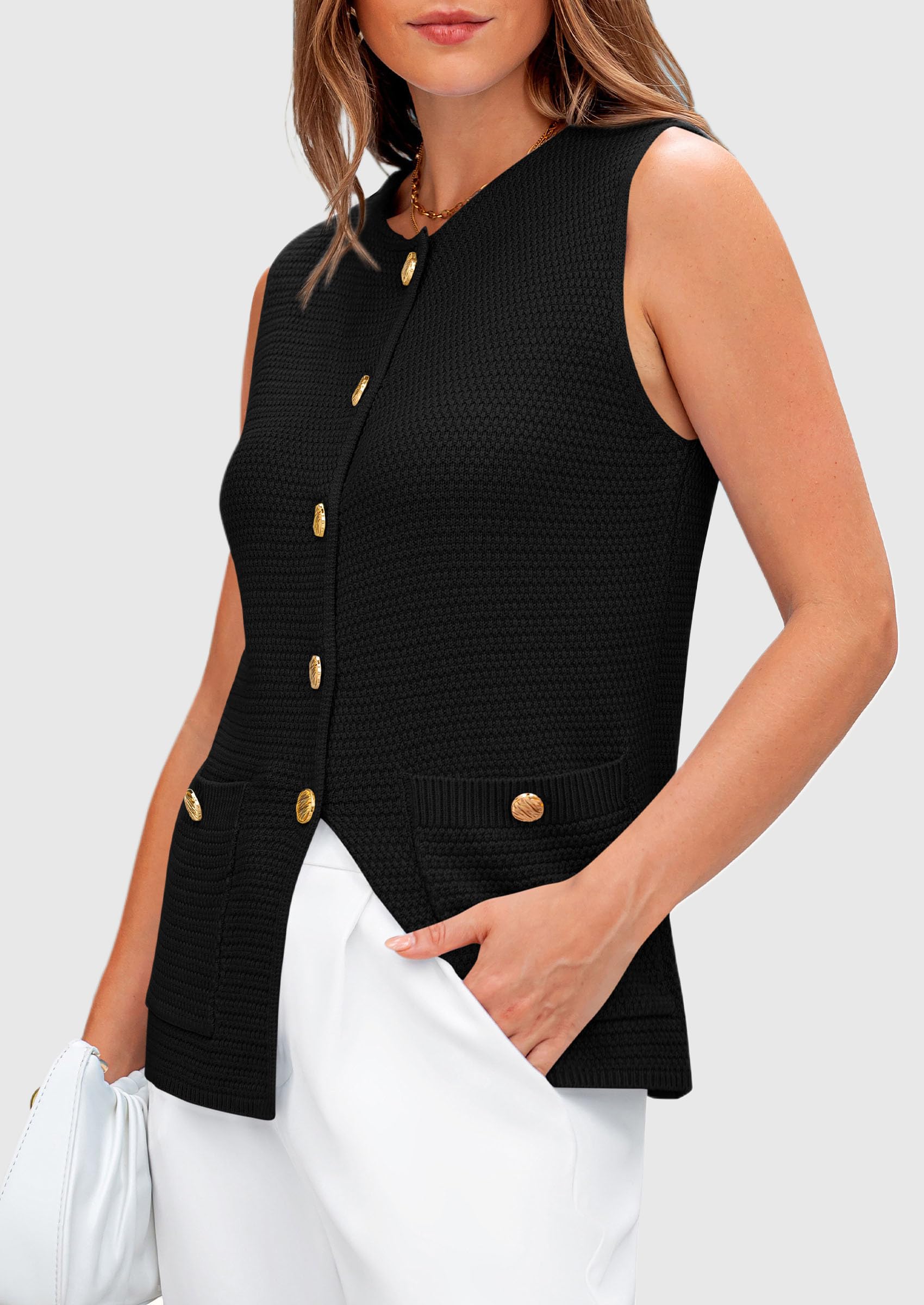 Foto 4 pulgar | Chaleco Tipo Suéter Prettygarden Para Mujer, Verano 2025, Negro, Talla S - Venta Internacional.