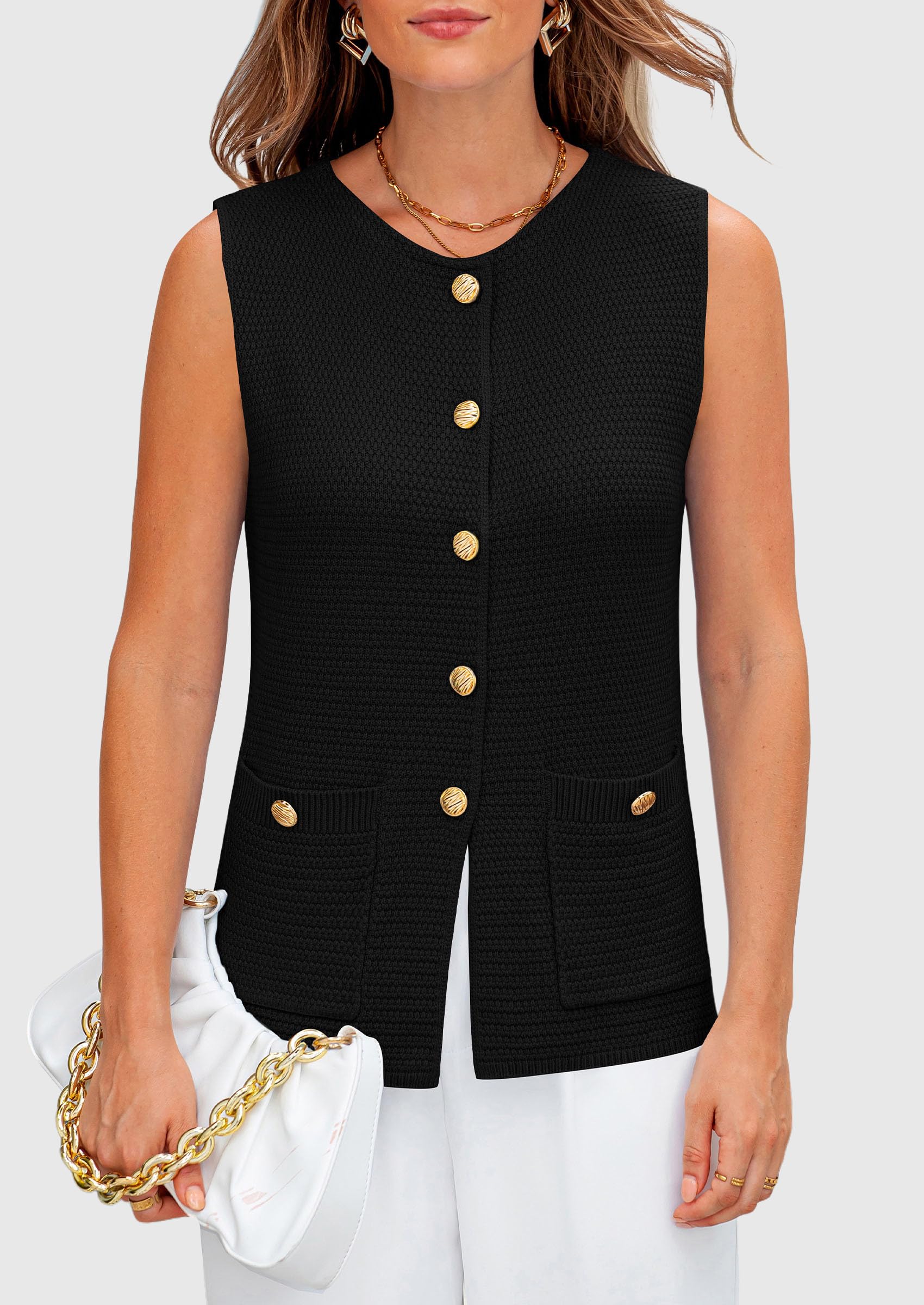 Foto 6 pulgar | Chaleco Tipo Suéter Prettygarden Para Mujer, Verano 2025, Negro, Talla S - Venta Internacional.