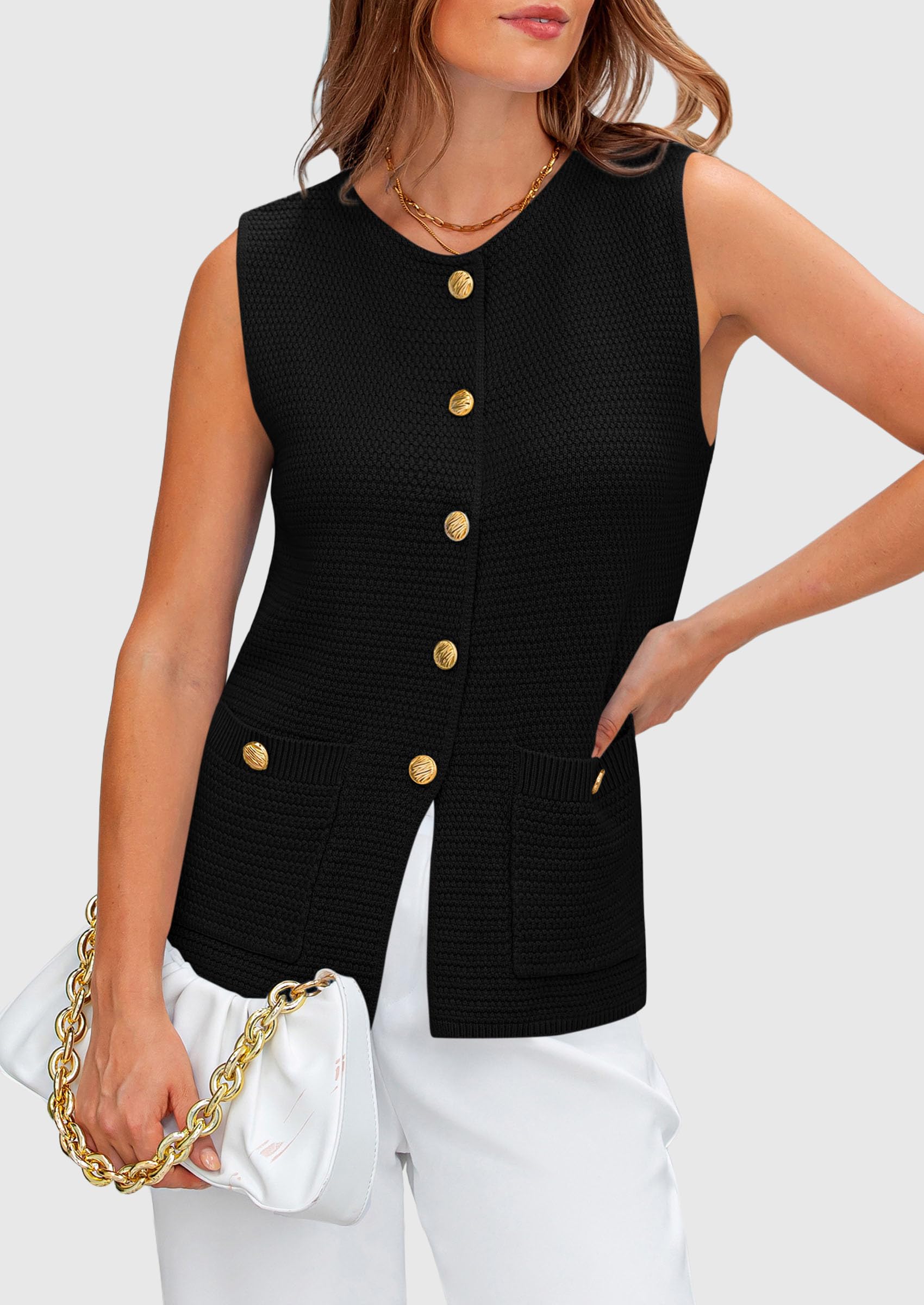 Foto 8 pulgar | Chaleco Tipo Suéter Prettygarden Para Mujer, Verano 2025, Negro, Talla S - Venta Internacional.