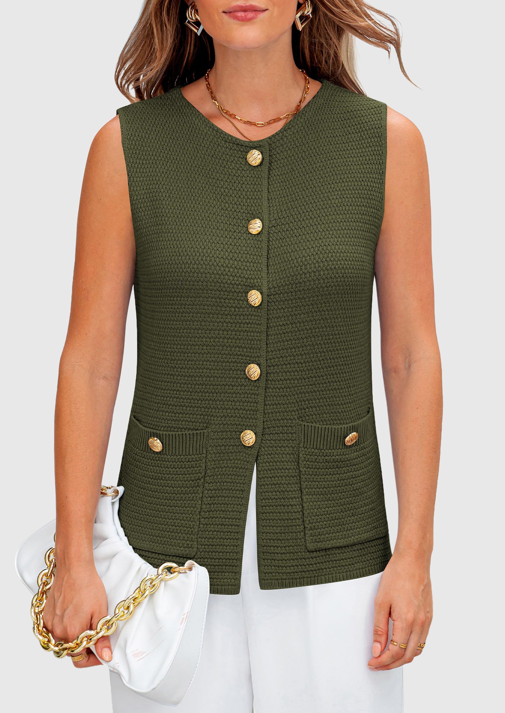 Foto 6 pulgar | Chaleco Tipo Suéter Prettygarden Para Mujer 2025, Verde, Talla Xl - Venta Internacional.