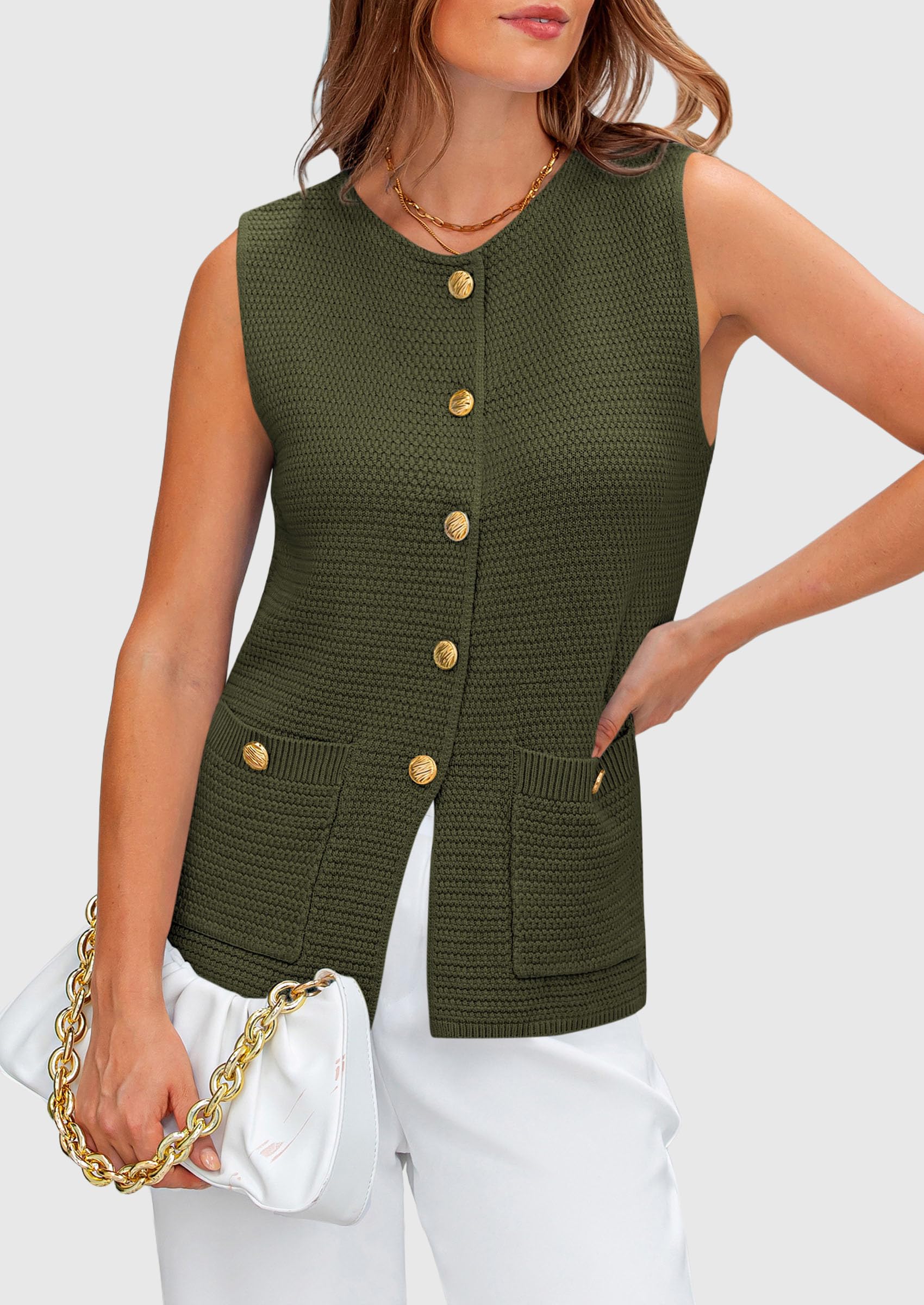Foto 8 pulgar | Chaleco Tipo Suéter Prettygarden Para Mujer 2025, Verde, Talla Xl - Venta Internacional.