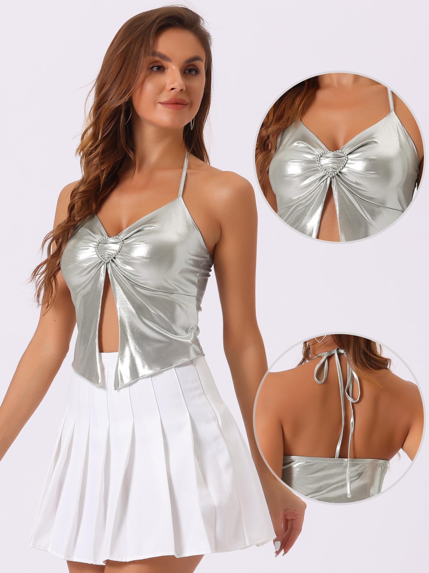 Foto 2 | Camiseta Sin Mangas Allegra K Metalizada Sin Espalda Para Mujer Plateada Xl - Venta Internacional.