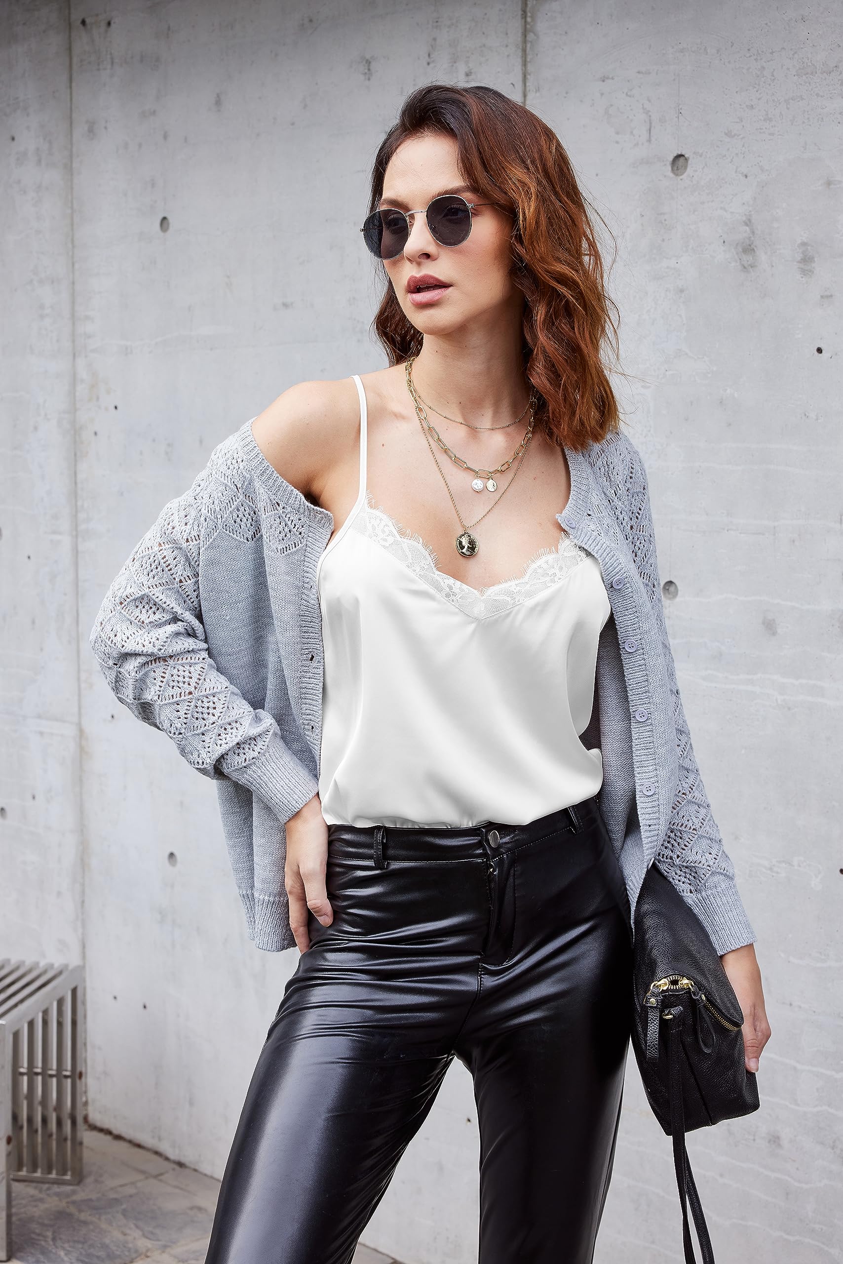 Foto 3 | Cami Top Ekouaer Para Mujer, Satén De Seda, Cuello En V Y Correa Fina - Venta Internacional.