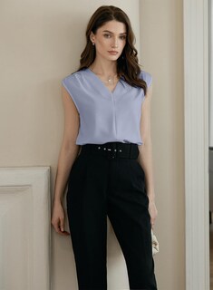 Foto 2 | Camiseta Sin Mangas Evaless Summer Para Mujer Con Cuello En V Plisada Beau Blue M - Venta Internacional.