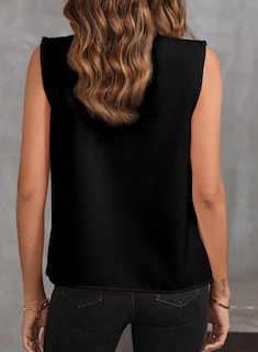 Foto 4 | Blusa Evaless Plisada Sin Mangas Con Cuello En V Casual Negra Para Mujer - Venta Internacional.