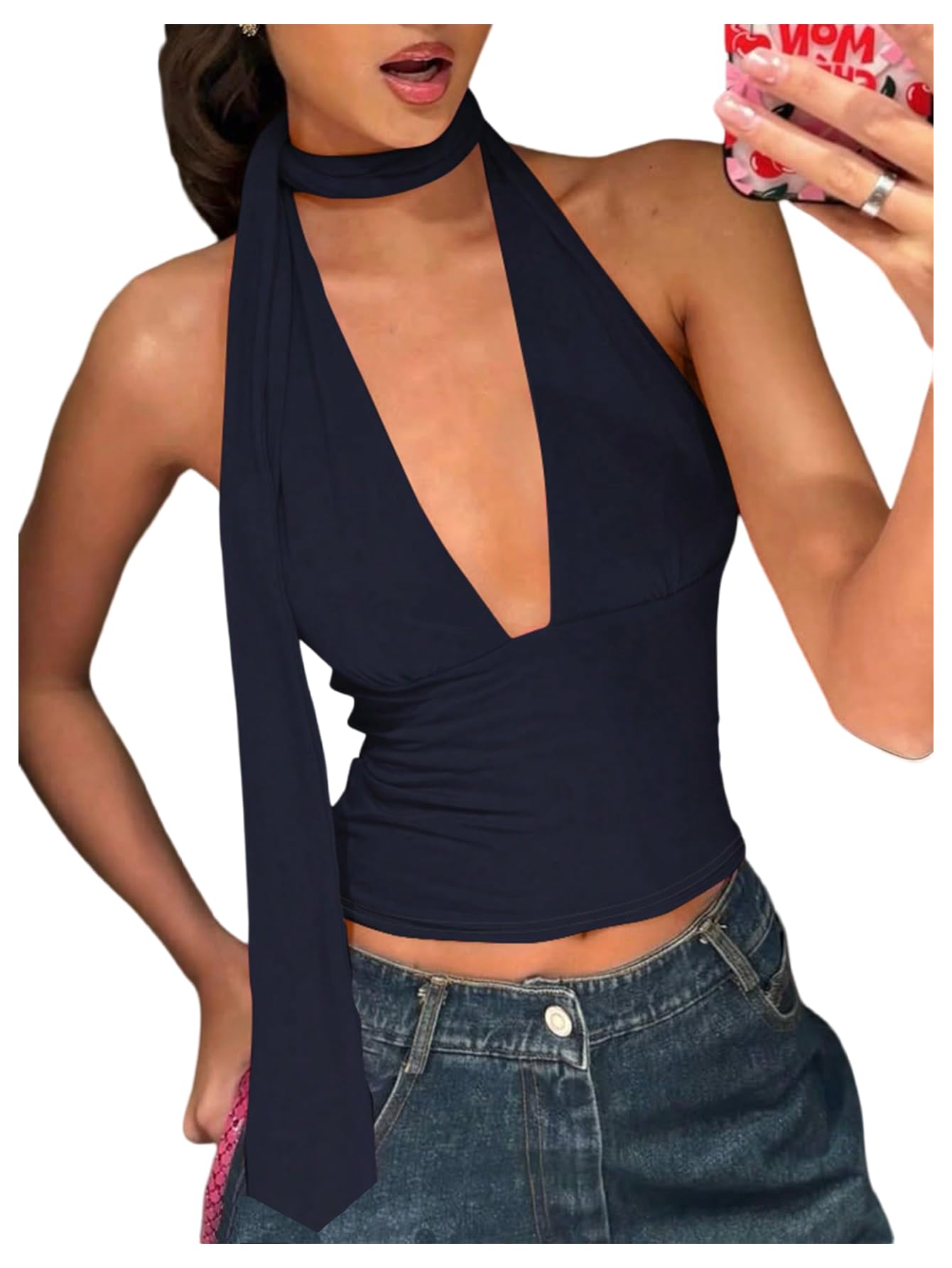 Foto 2 pulgar | Bufanda Halter  Top Corto Soly Hux Para Mujer  Cuello En V Profundo  Azul - Venta Internacional.