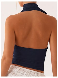 Foto 2 | Bufanda Halter Top Corto Soly Hux Para Mujer Cuello En V Profundo Azul - Venta Internacional.