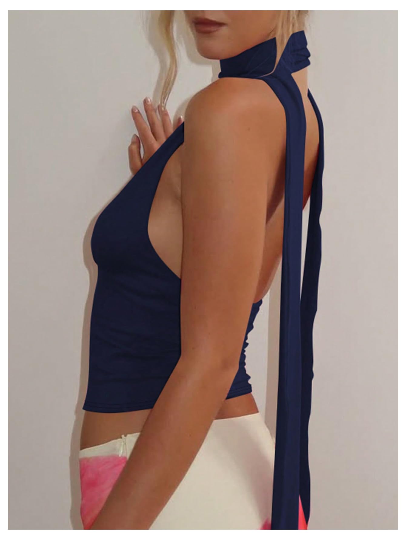 Foto 5 pulgar | Bufanda Halter  Top Corto Soly Hux Para Mujer  Cuello En V Profundo  Azul - Venta Internacional.