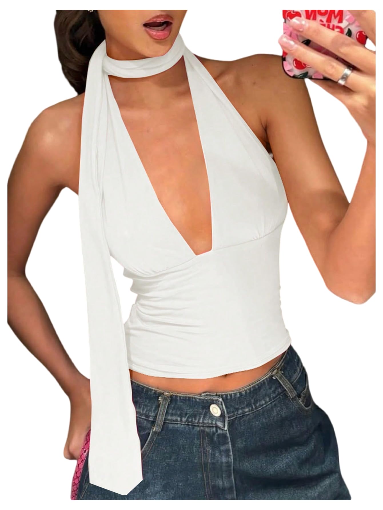 Foto 1 | Bufanda Halter  Top Corto Soly Hux Para Mujer  Cuello En V Profundo  Blanco - Venta Internacional.