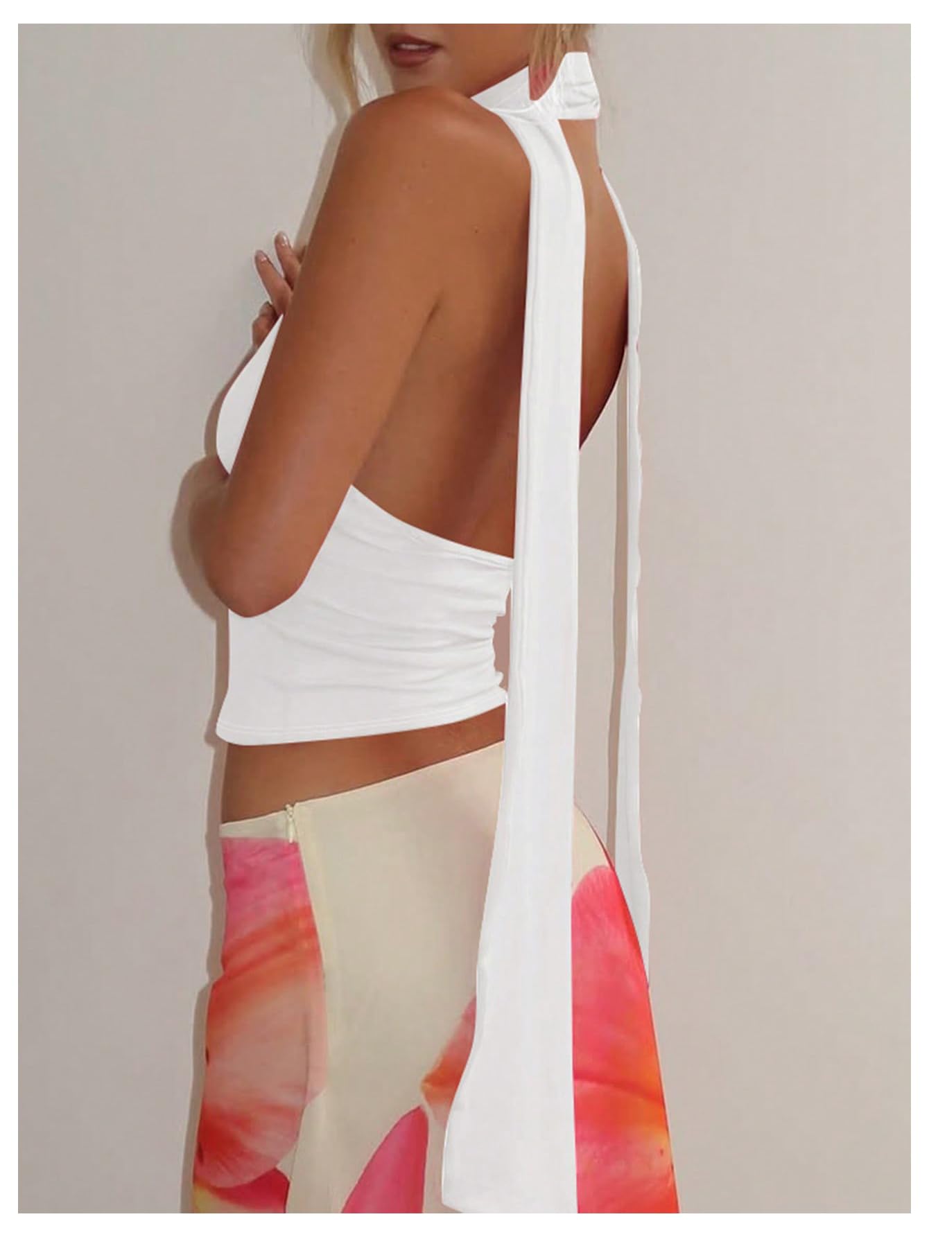 Foto 2 | Bufanda Halter  Top Corto Soly Hux Para Mujer  Cuello En V Profundo  Blanco - Venta Internacional.