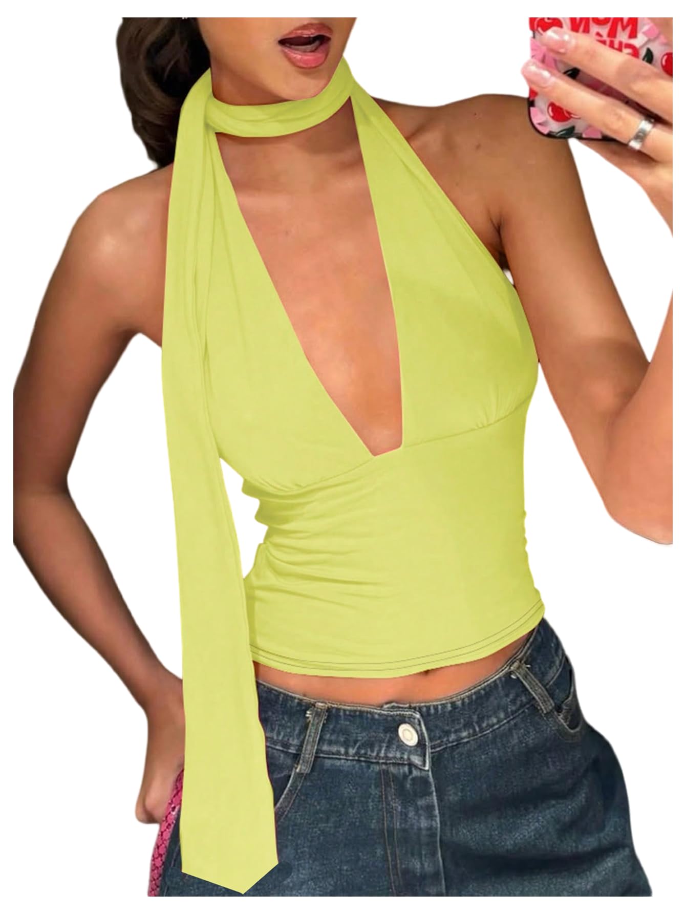 Foto 1 | Bufanda Halter  Top Corto Soly Hux Para Mujer  Cuello En V Profundo  Amarillo - Venta Internacional.