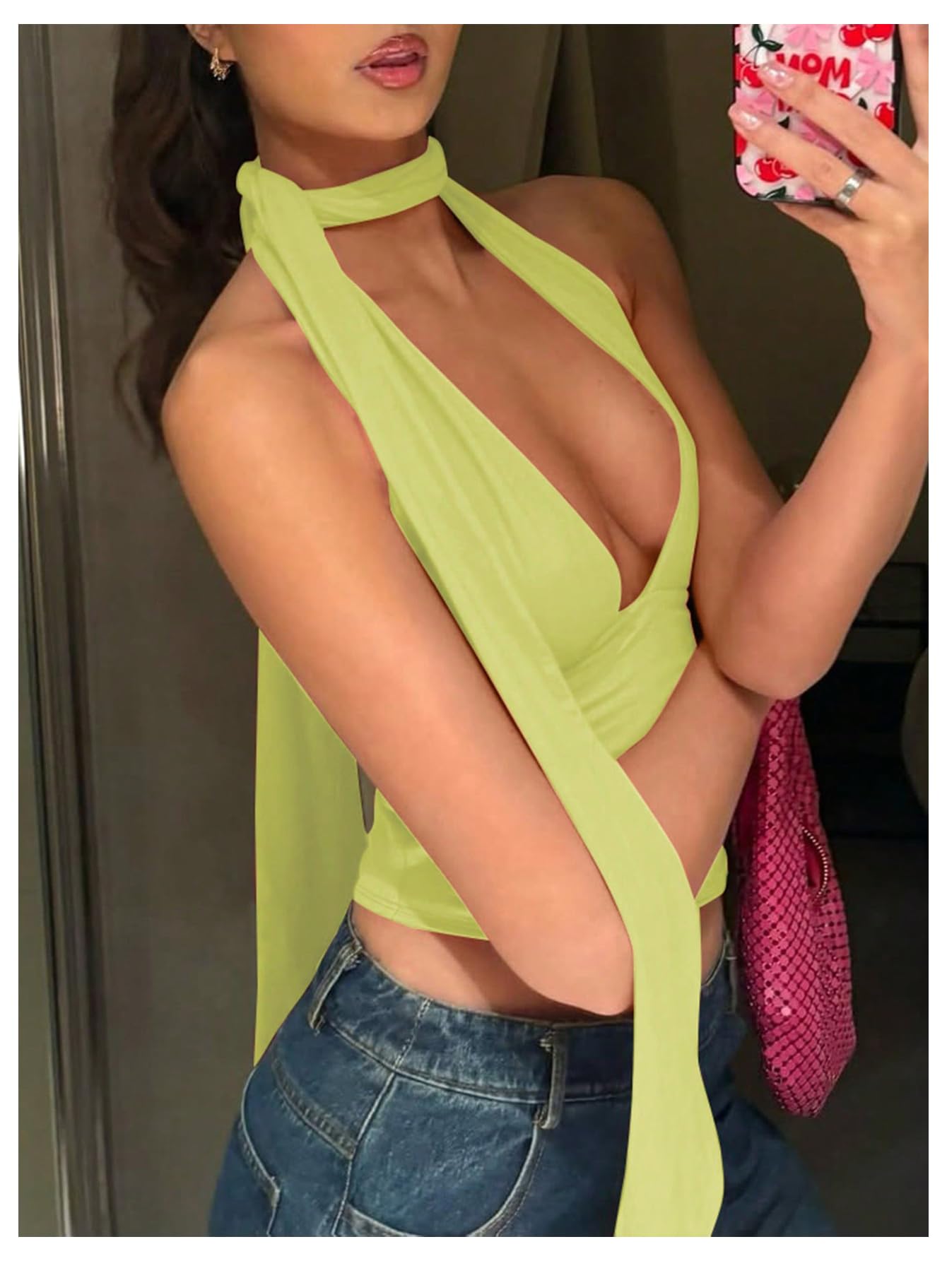 Foto 2 | Bufanda Halter  Top Corto Soly Hux Para Mujer  Cuello En V Profundo  Amarillo - Venta Internacional.