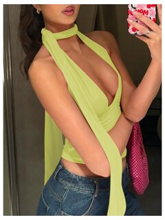 Foto 2 | Bufanda Halter Top Corto Soly Hux Para Mujer Cuello En V Profundo Amarillo - Venta Internacional.
