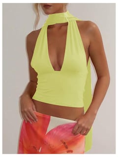 Foto 4 | Bufanda Halter Top Corto Soly Hux Para Mujer Cuello En V Profundo Amarillo - Venta Internacional.