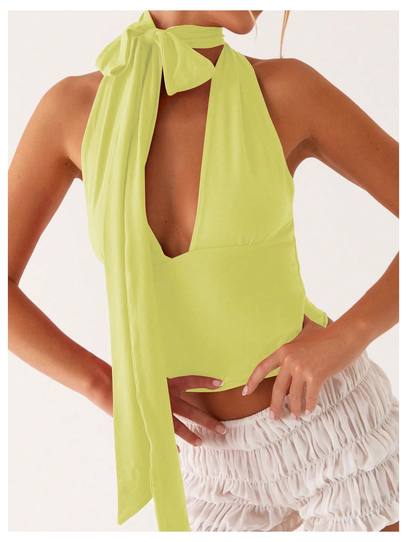 Foto 6 pulgar | Bufanda Halter  Top Corto Soly Hux Para Mujer  Cuello En V Profundo  Amarillo - Venta Internacional.