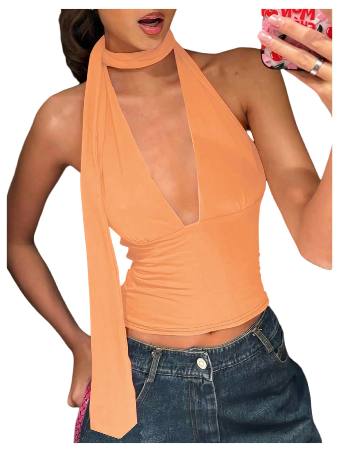 Foto 2 pulgar | Bufanda Halter  Top Corto Soly Hux Para Mujer  Naranja  Talla L - Venta Internacional.
