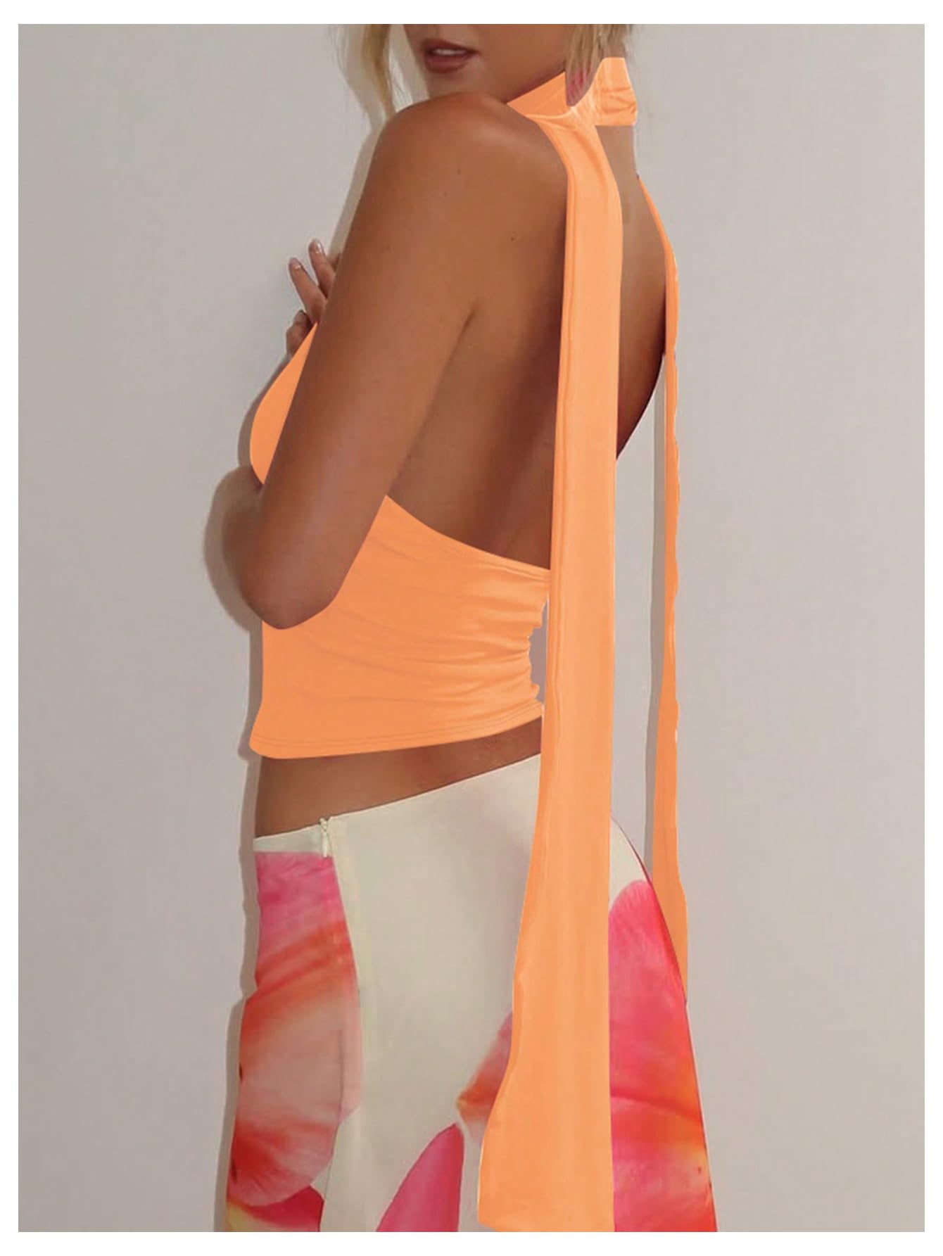 Foto 3 pulgar | Bufanda Halter  Top Corto Soly Hux Para Mujer  Naranja  Talla L - Venta Internacional.