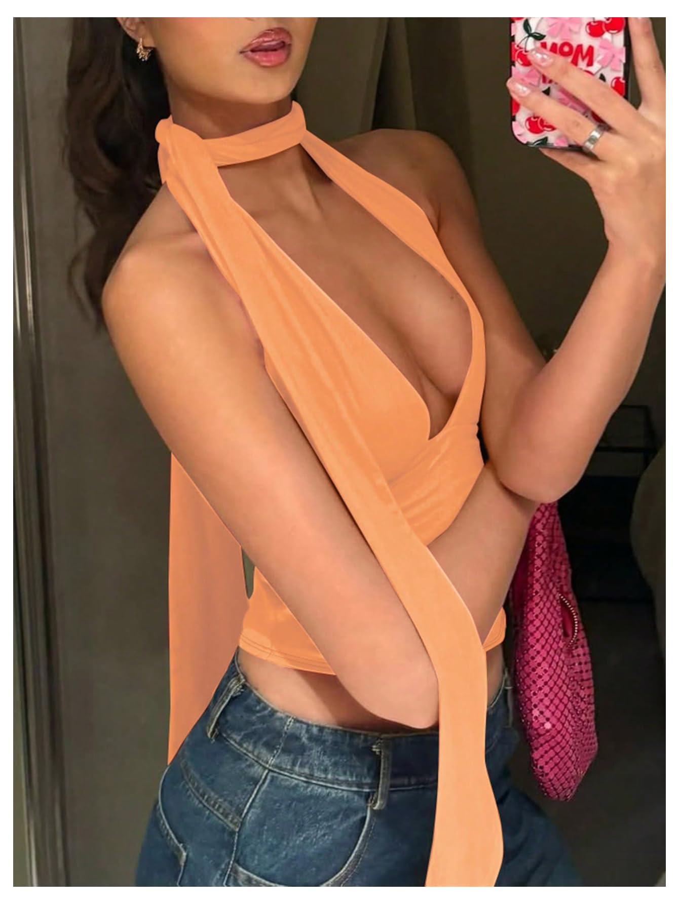 Foto 4 pulgar | Bufanda Halter  Top Corto Soly Hux Para Mujer  Naranja  Talla L - Venta Internacional.