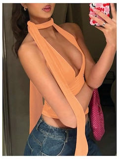 Foto 3 | Bufanda Halter Top Corto Soly Hux Para Mujer Naranja Talla L - Venta Internacional.