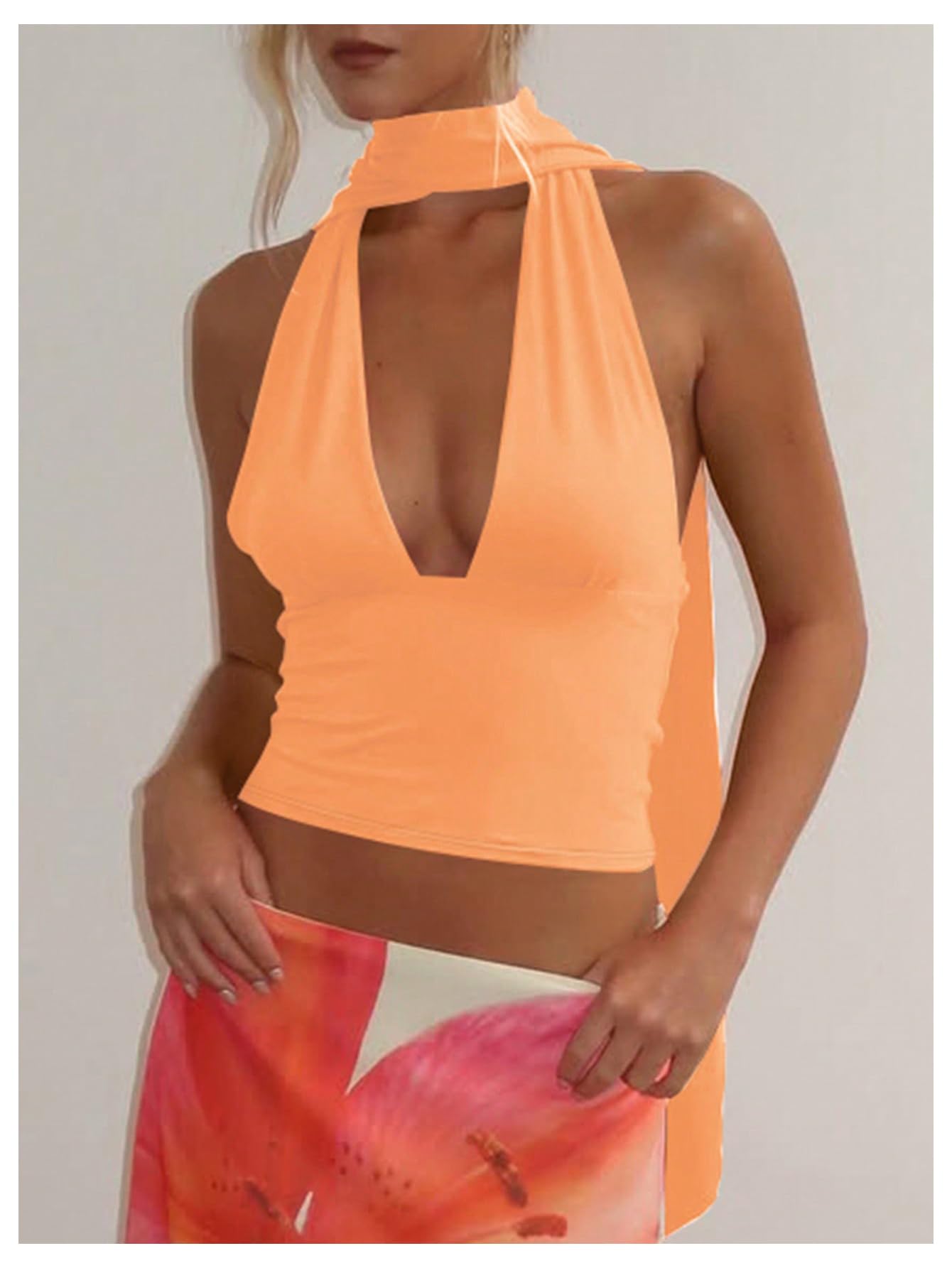 Foto 5 pulgar | Bufanda Halter  Top Corto Soly Hux Para Mujer  Naranja  Talla L - Venta Internacional.