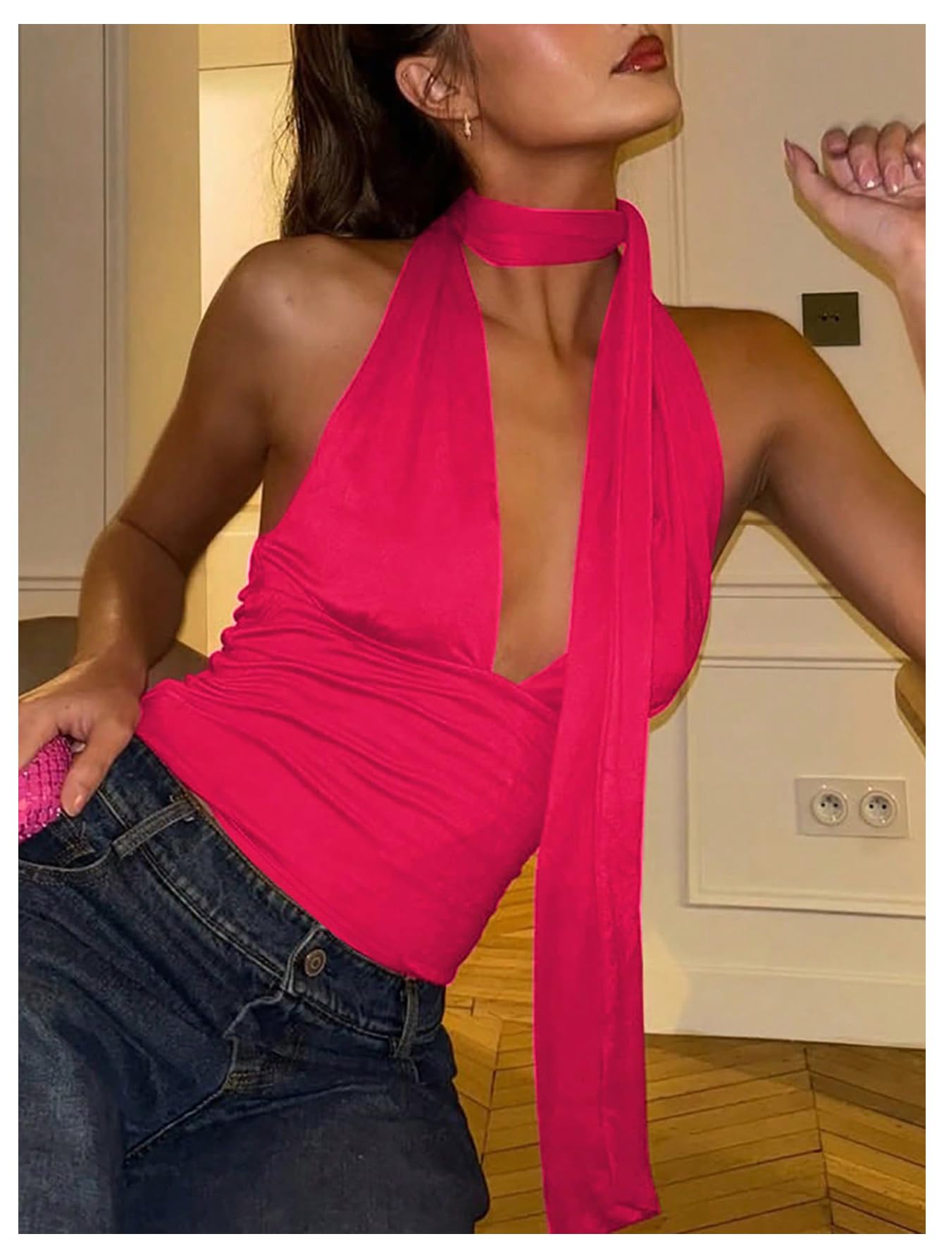 Foto 4 | Bufanda Halter Corta Soly Hux Para Mujer  Color Rosa Intenso  Talla L - Venta Internacional.
