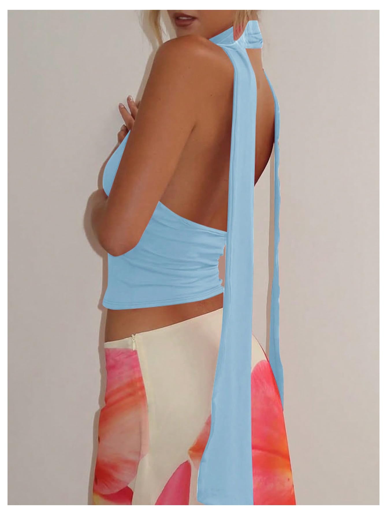 Foto 3 pulgar | Bufanda Halter  Top Corto Soly Hux Para Mujer  Cuello En V Profundo  Azul - Venta Internacional.
