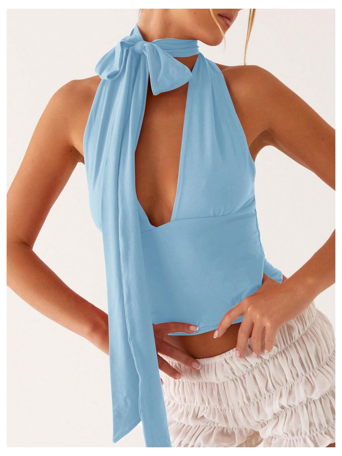Foto 6 pulgar | Bufanda Halter  Top Corto Soly Hux Para Mujer  Cuello En V Profundo  Azul - Venta Internacional.